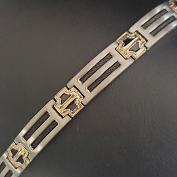 Sabona Men's Cross Bracelet‎ Stainless Steel Black Cable Magnetic Original Box - Picture 2 of 11